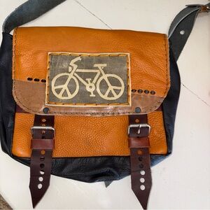 Quality soft leather, orange and brown Bicycle Messenger Bag/Purse.
